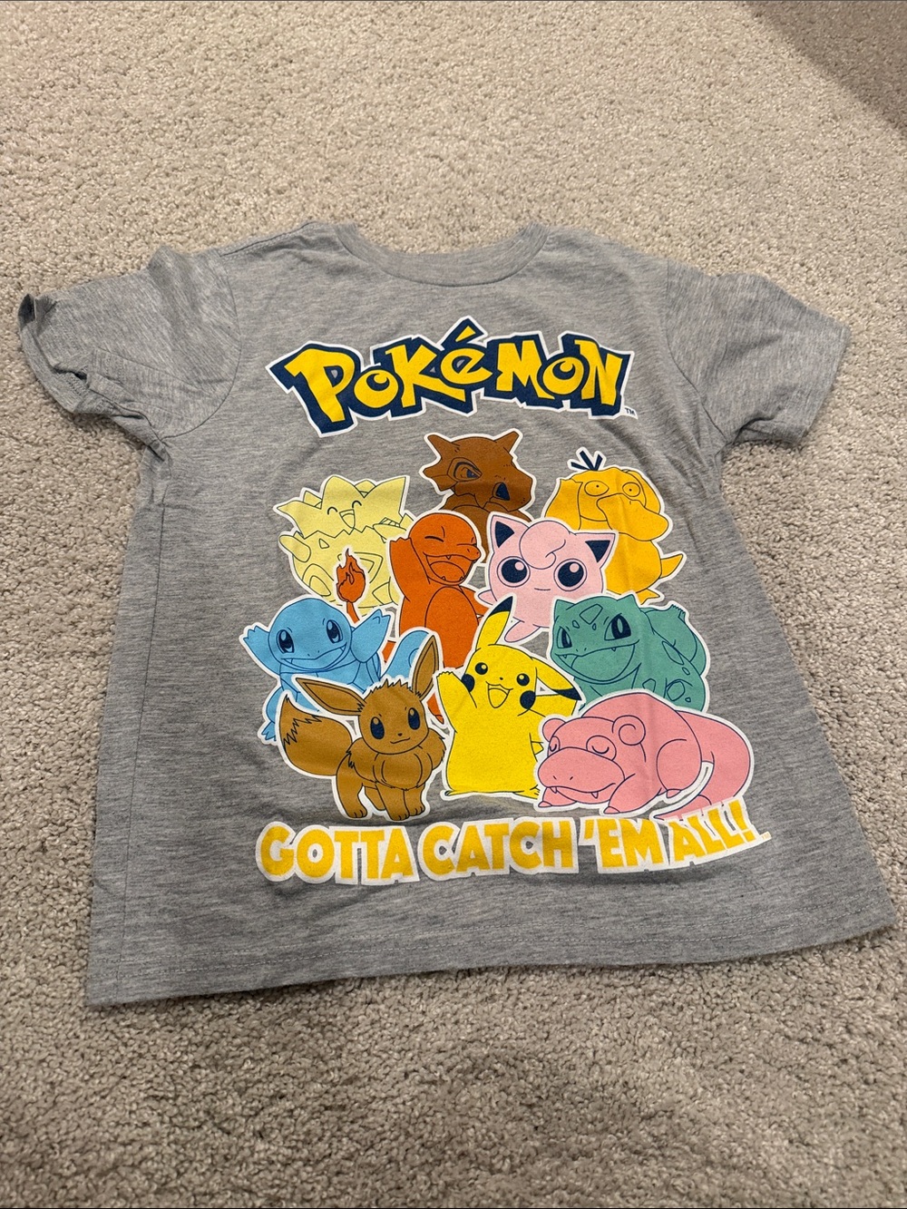 Pokémon Gray Kids Tee w/ Colorful Character Graphic - Gotta Catch 'Em All, sz 6